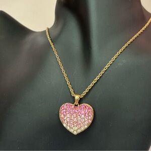 Vintage Nina Ricci for Avon Pink Ombre Sparkle Heart Pendant Necklace